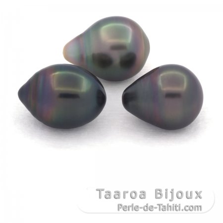 Lote de 3 Perlas de Tahiti Semi-Barrocas B/C de 10.5 a 10.9 mm