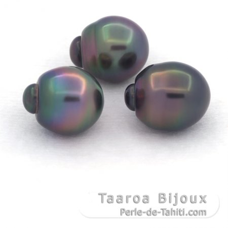 Lote de 3 Perlas de Tahiti Semi-Barrocas B de 10.6 a 10.8 mm