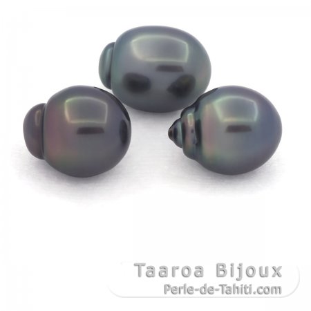 Lote de 3 Perlas de Tahiti Semi-Barrocas B de 10.5 a 10.7 mm