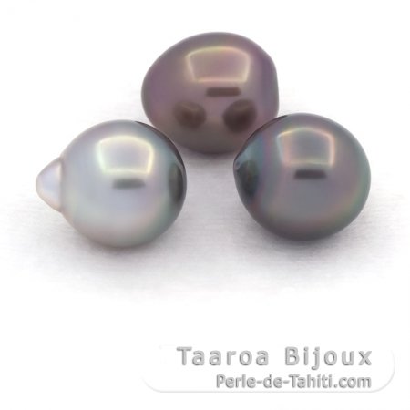 Lote de 3 Perlas de Tahiti Semi-Barrocas B de 10.6 a 10.8 mm
