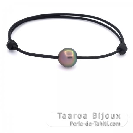 Pulsera de Cuero y 1 Perla de Tahiti Semi-Barroca A/B 10.8 mm
