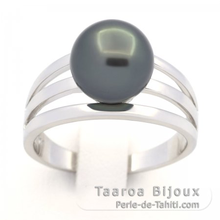 Anillo de Plata y 1 Perla de Tahiti Redonda B 9.5 mm