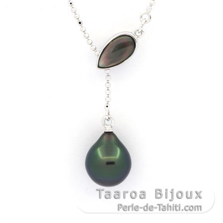 Collar de Plata y 1 Perla de Tahiti Semi-Barroca A 9.7 mm