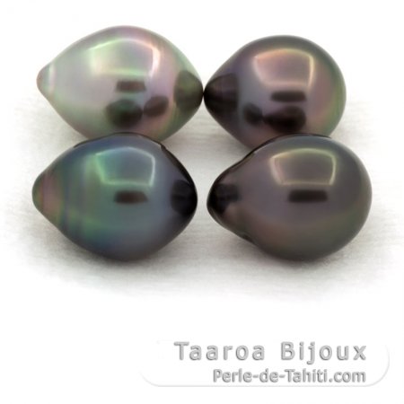 Lote de 4 Perlas de Tahiti Semi-Barrocas BC de 9.6 a 9.9 mm