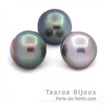 Lote de 3 Perlas de Tahiti Semi-Barrocas C de 12.6 a 12.7 mm