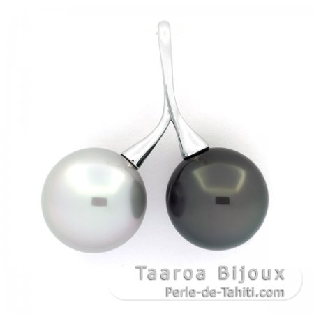 Colgante de Plata y 2 Perlas de Tahiti Redondas C 12.7 y 12.9 mm