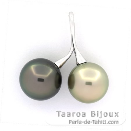 Colgante de Plata y 2 Perlas de Tahiti Redondas C 13.1 y 13.5 mm