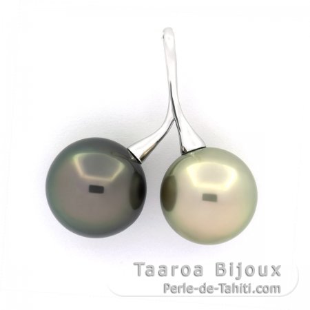 Colgante de Plata y 2 Perlas de Tahiti Redondas C 13.1 y 13.5 mm