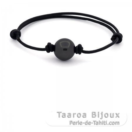 Pulsera de Cuero y 1 Perla de Tahiti Redonda C 12.5 mm