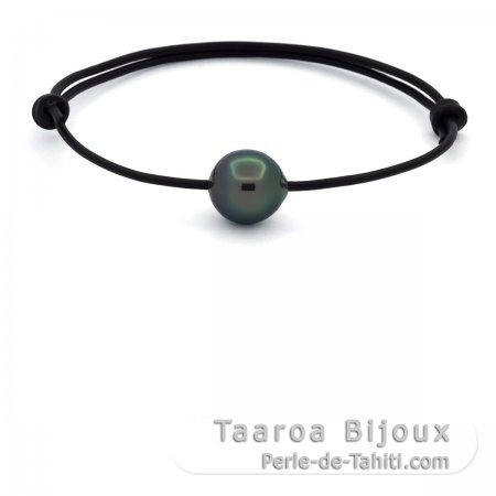 Pulsera de Cuero y 1 Perla de Tahiti Semi-Barroca B 11.5 mm