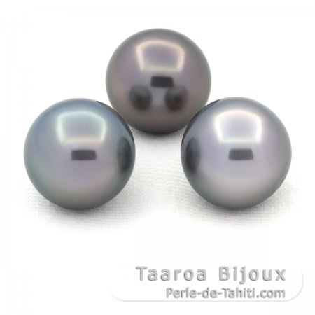 Lote de 3 Perlas de Tahiti Redondas C de 11.1 a 11.2 mm
