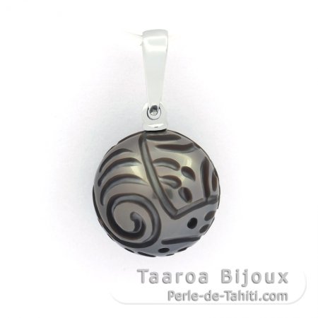Colgante de Plata y 1 Perla de Tahiti Grabada 12 mm