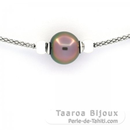 Pulsera de Plata y 1 Perla de Tahiti Semi-Barroca A 11 mm