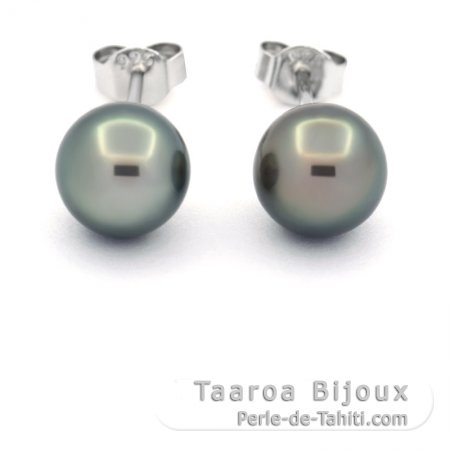 Aretes de Plata y 2 Perlas de Tahiti Redondas C 8.3 mm