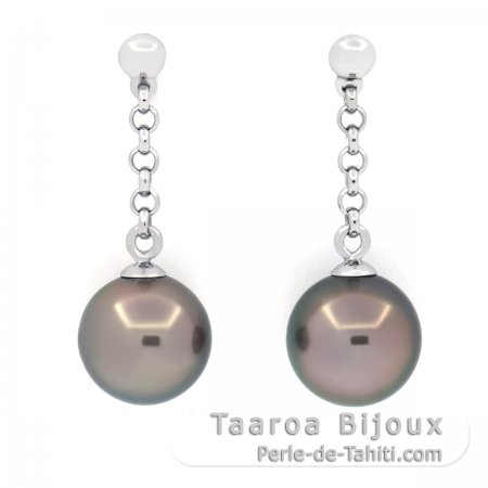 Aretes de Plata y 2 Perlas de Tahiti Redondas C 8.6 mm