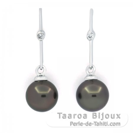 Aretes de Plata y 2 Perlas de Tahiti Redondas C 8.1 mm