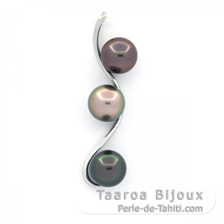 Colgante de Plata y 3 Perlas de Tahiti Redondas B/C 8.2 mm