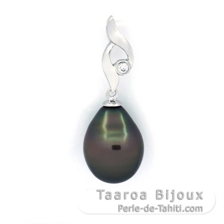 Colgante de Plata y 1 Perla de Tahiti Semi-Barroca B 11 mm