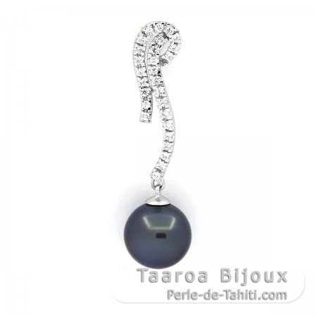 Colgante de Plata y 1 Perla de Tahiti Redonda C 9.7 mm