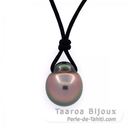 Collar de Cuero y 1 Perla de Tahiti Semi-Barroca B 11.6 mm
