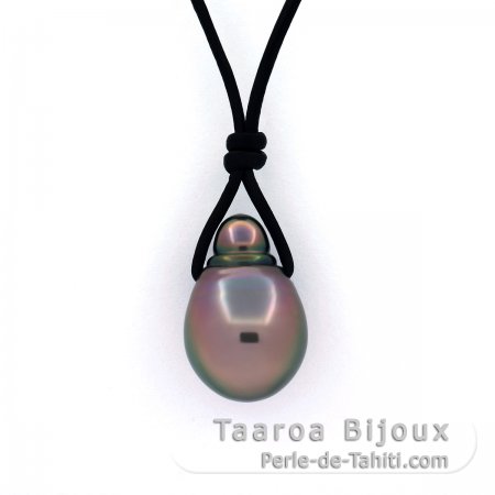 Collar de Cuero y 1 Perla de Tahiti Semi-Barroca B 11.1 mm