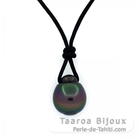 Collar de Cuero y 1 Perla de Tahiti Semi-Barroca B 10.4 mm