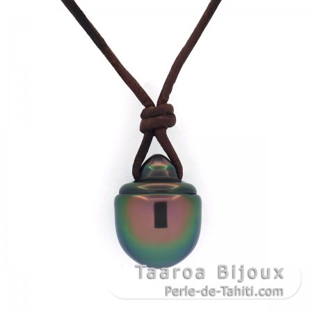 Collar de Cuero de Canguro y 1 Perla de Tahiti Semi-Barroca B 12.5 mm