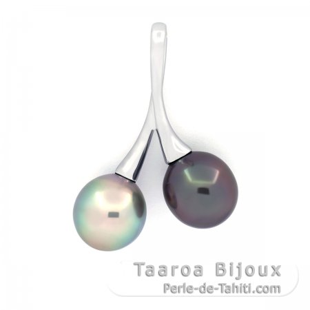 Colgante de Plata y 2 Perlas de Tahiti Semi-Barrocas B 9.2 mm