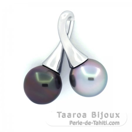 Colgante de Plata y 2 Perlas de Tahiti Semi-Barrocas B 10.9 mm