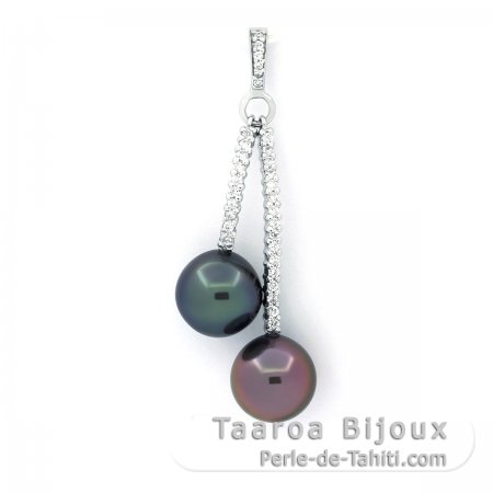 Colgante de Plata y 2 Perlas de Tahiti Semi-Barrocas B+ 10 mm