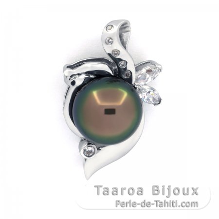 Colgante de Plata y 1 Perla de Tahiti Semi-Barroca C 10.4 mm