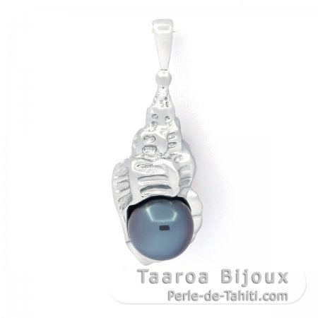 Colgante de Plata y 1 Perla de Tahiti Redonda C 8.2 mm