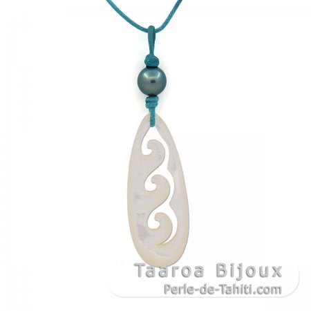 Collar de Algodn y 1 Perla de Tahiti Semi-Rodonda C 8.5 mm
