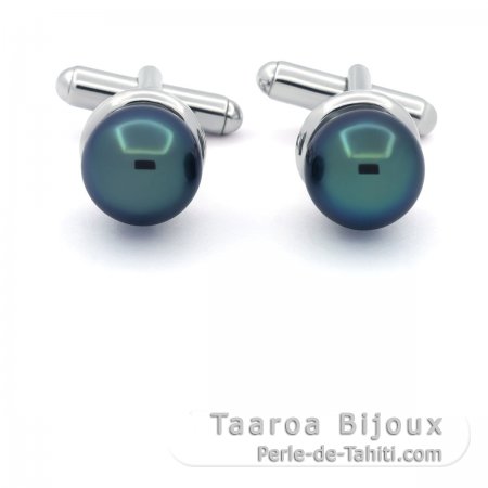 Gemelos en Plata y 2 Perlas de Tahiti Redondas C 11.2 mm