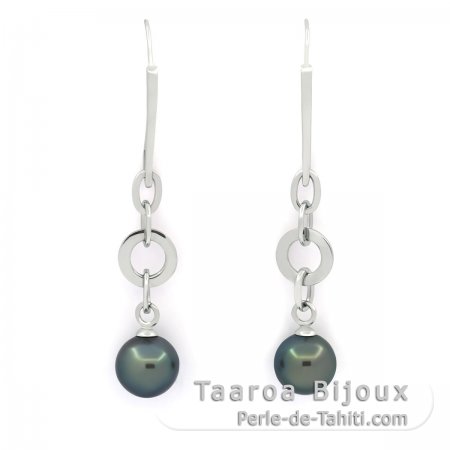 Aretes de Plata y 2 Perlas de Tahiti Redondas C 11.7 mm