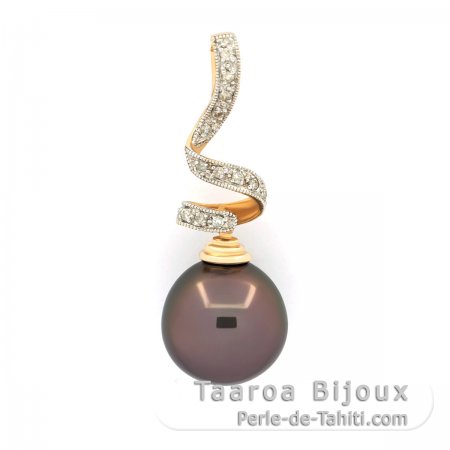 Colgante de Oro 14Kl + 15 Diamantes y 1 Perla de Tahiti Semi-Barroca B 11.9 mm