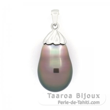 Colgante de Oro blanco 18Kl y 1 Perla de Tahiti Semi-Barroca A 11 mm