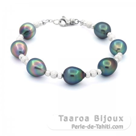 Pulsera de Plata y 7 Perlas de Tahiti Semi-Barrocas B+ de 9 a 9.5 mm