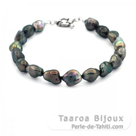 Armband aus 17 Tahiti Keishi und Silber