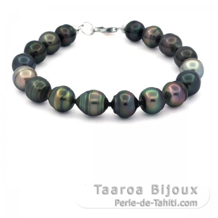 Pulsera de 17 Perlas de Tahiti Anilladas C de 8.9 a 9.9 mm y Plata .925