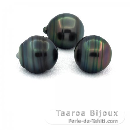 Lote de 3 Perlas de Tahiti Anilladas C de 11.5 a 11.8 mm