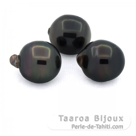Lote de 3 Perlas de Tahiti Anilladas D de 12.5 a 12.8 mm