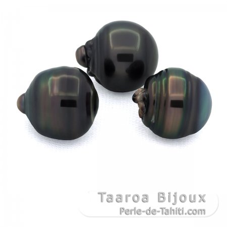 Lote de 3 Perlas de Tahiti Anilladas D de 12.5 a 12.9 mm