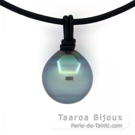 Collar de Cuero y 1 Perla de Tahiti Semi-Barroca C/D 14.2 mm