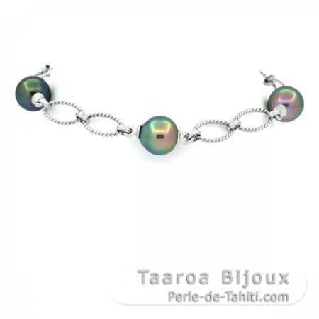 Pulsera de Plata y 4 Perlas de Tahiti Semi-Barrocas B de 9 a 9.4 mm