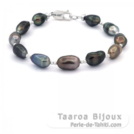 Bracelete de 11 Keishis do Tahiti e Prata .925