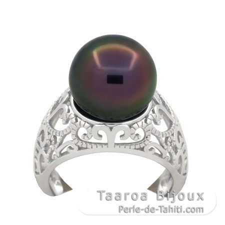 Anillo de Plata y 1 Perla de Tahiti Semi-Redonda C 11.5 mm
