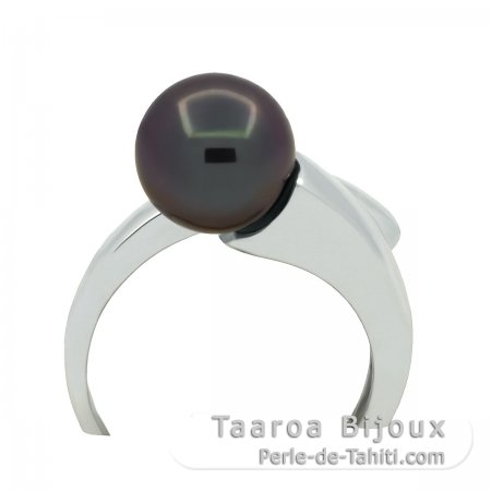 Anillo de Plata y 1 Perla de Tahiti Redonda C 9.3 mm