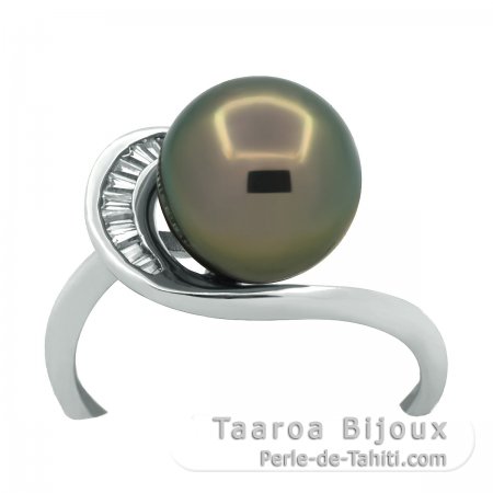 Anillo de Plata y 1 Perla de Tahiti Redonda B/C 9.6 mm