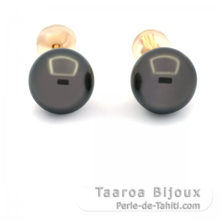 Aretes de Oro 18Kl y 2 Perlas de Tahiti Redondas B/C 8.9 mm